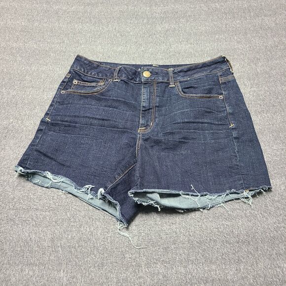 American Eagle Womens Jeans Shorts 14 Blue Super Stretch Distressed Hot Mom Boho - Picture 1 of 8